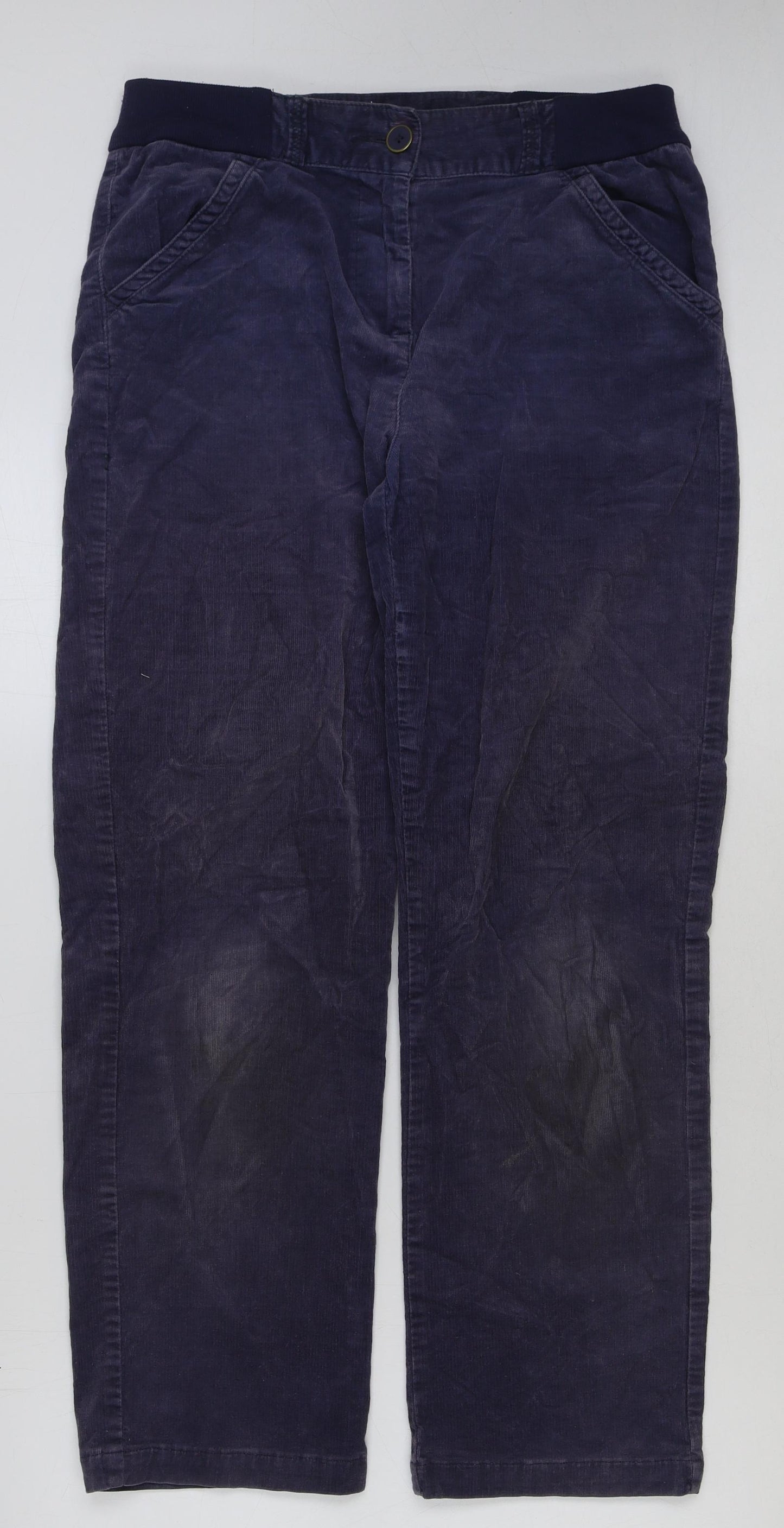 DASH Womens Blue Cotton Trousers Size 12 L32 in Regular