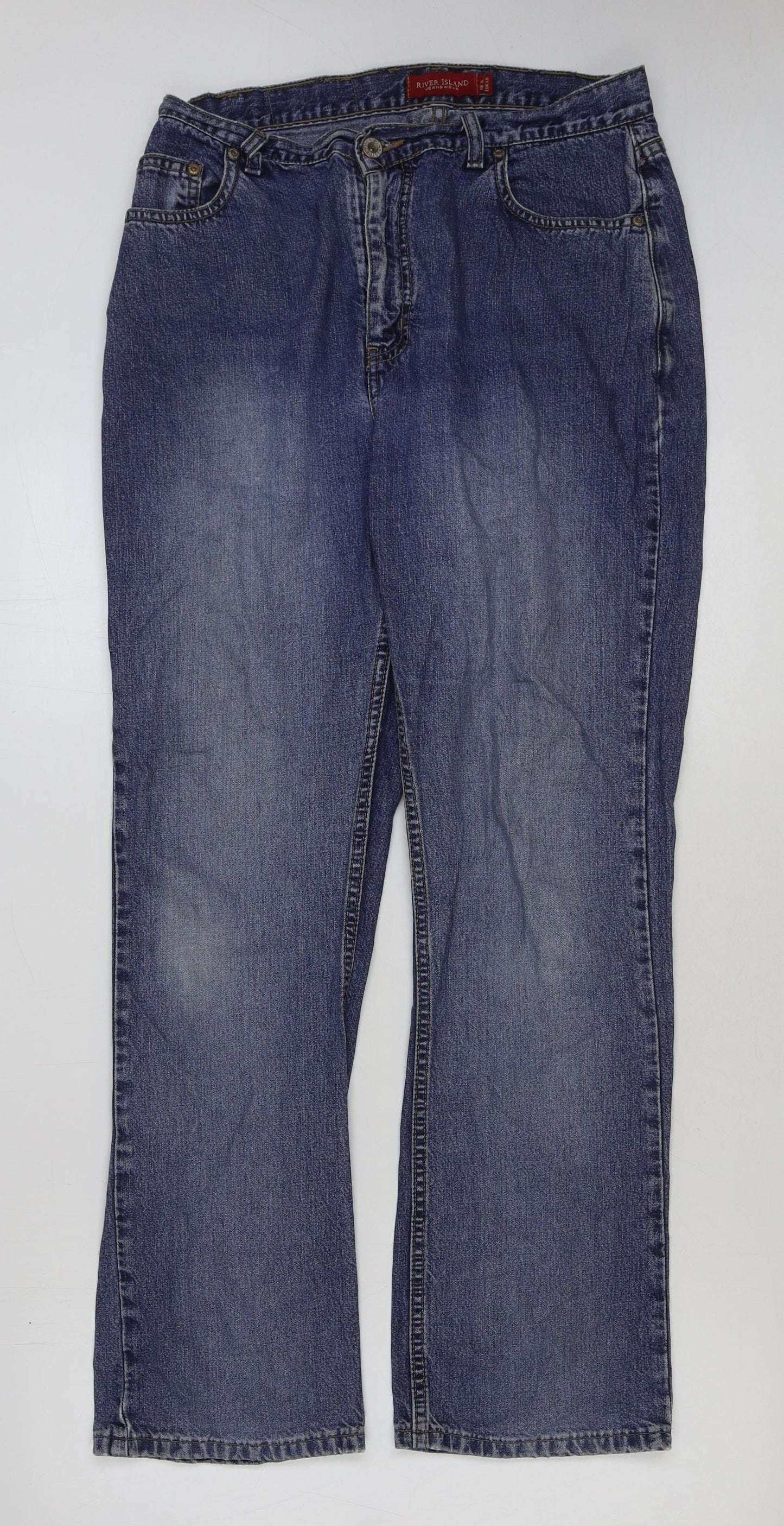 River Island Womens Blue Cotton Bootcut Jeans Size 14 L30 in Regular Button