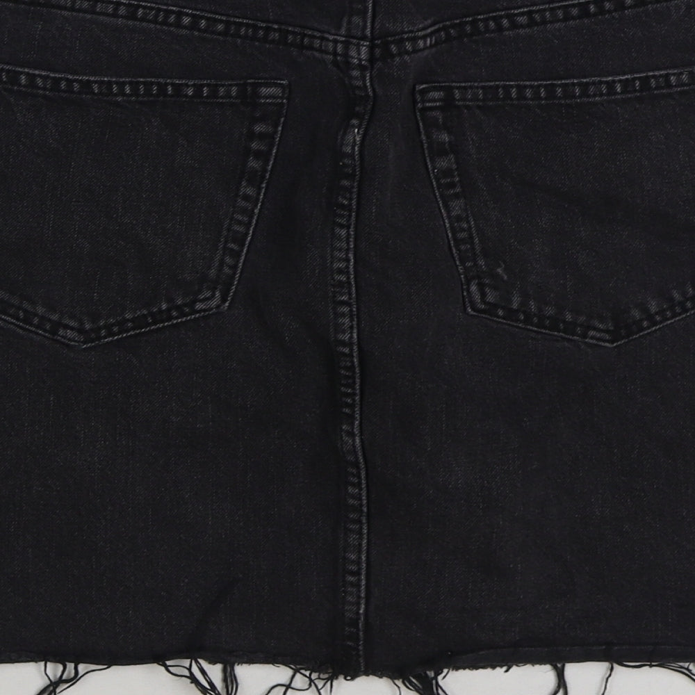 H&M Womens Grey Cotton Mini Skirt Size 8 Button - Distressed