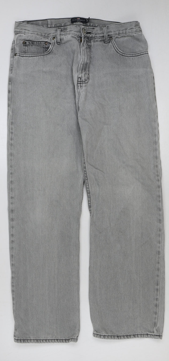 Marks and Spencer Womens Blue Cotton Straight Jeans Size 34 in L31 in Regular Button