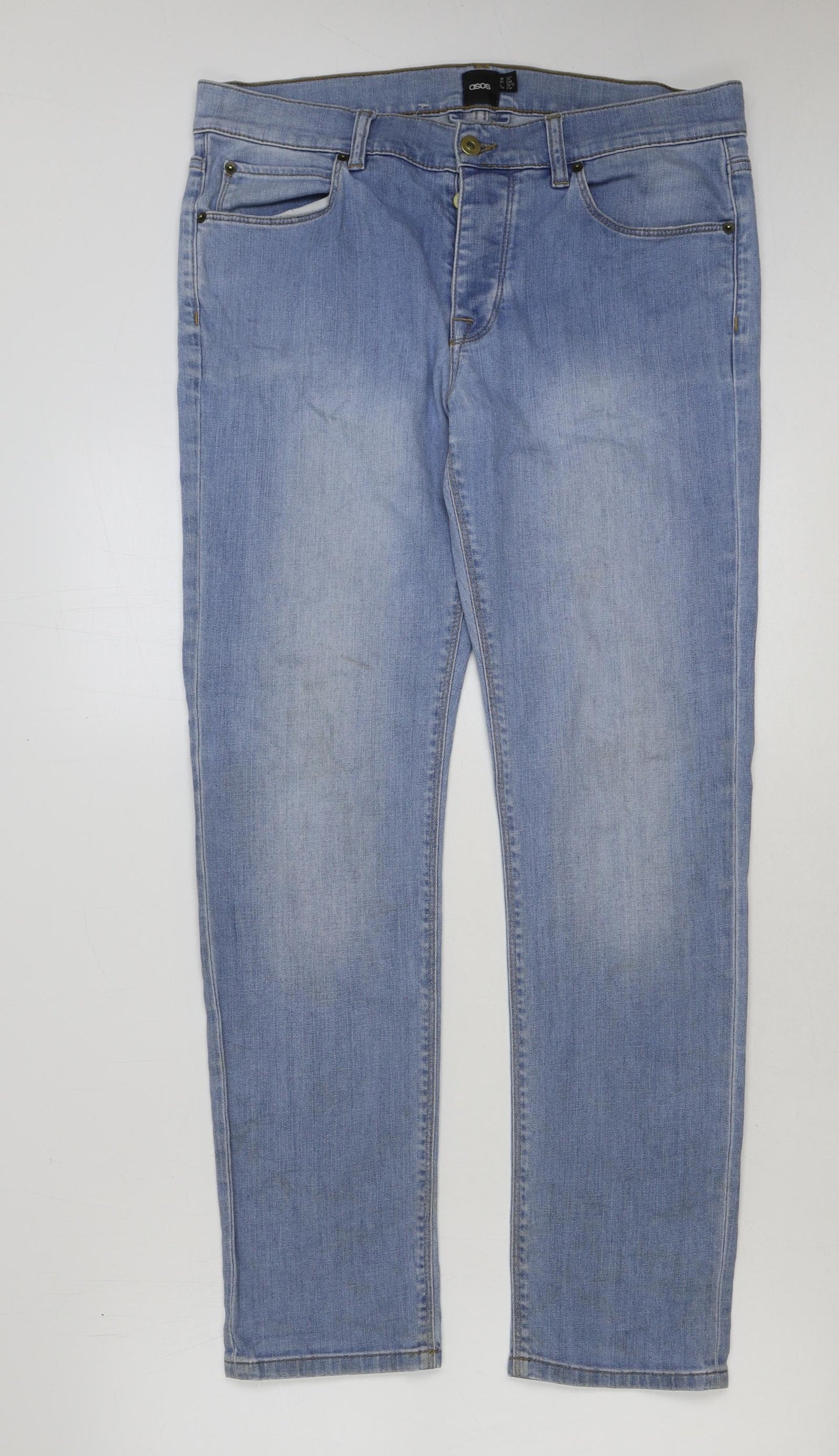 ASOS Mens Blue Cotton Straight Jeans Size 32 in L30 in Regular Button