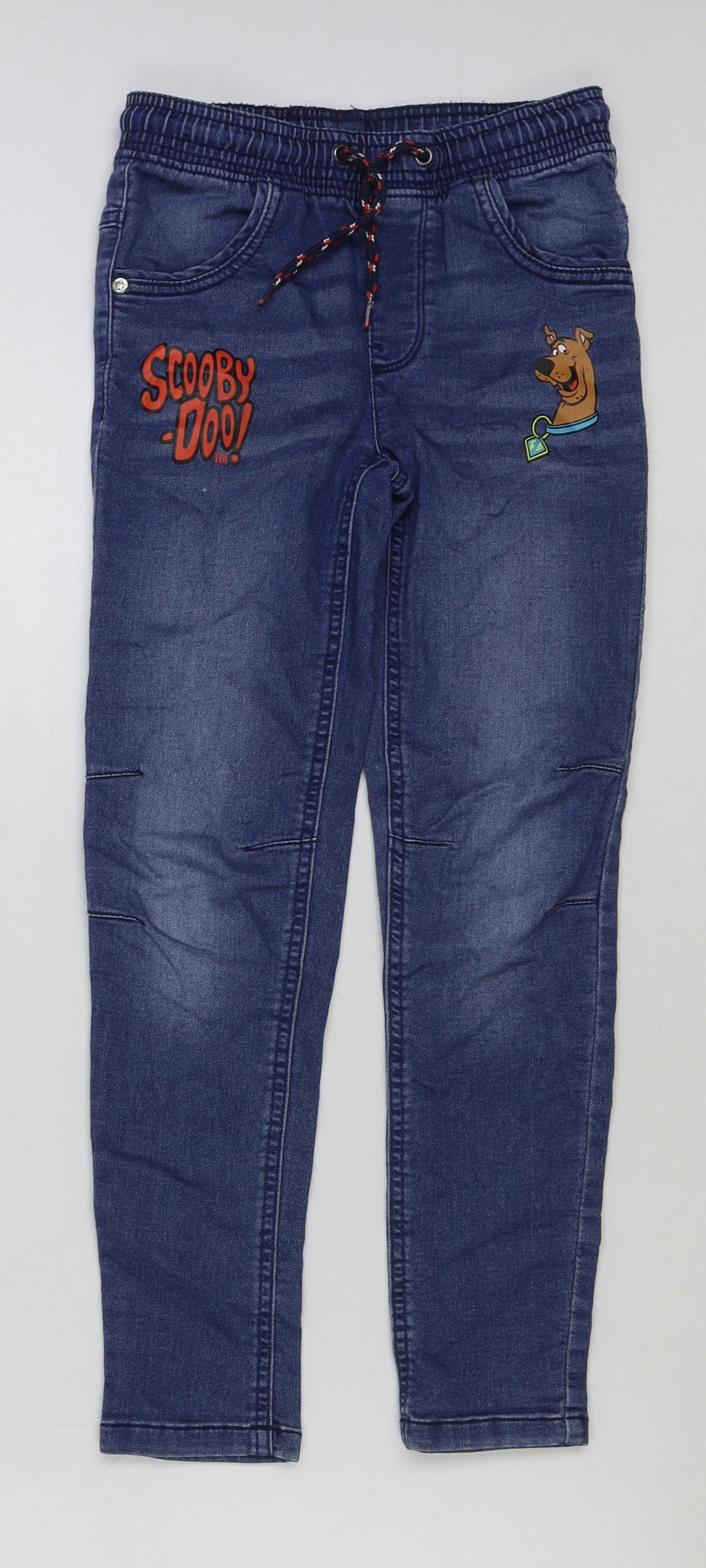 Marks and Spencer Boys Blue Cotton Skinny Jeans Size 9-10 Years Regular Drawstring - Scooby Doo