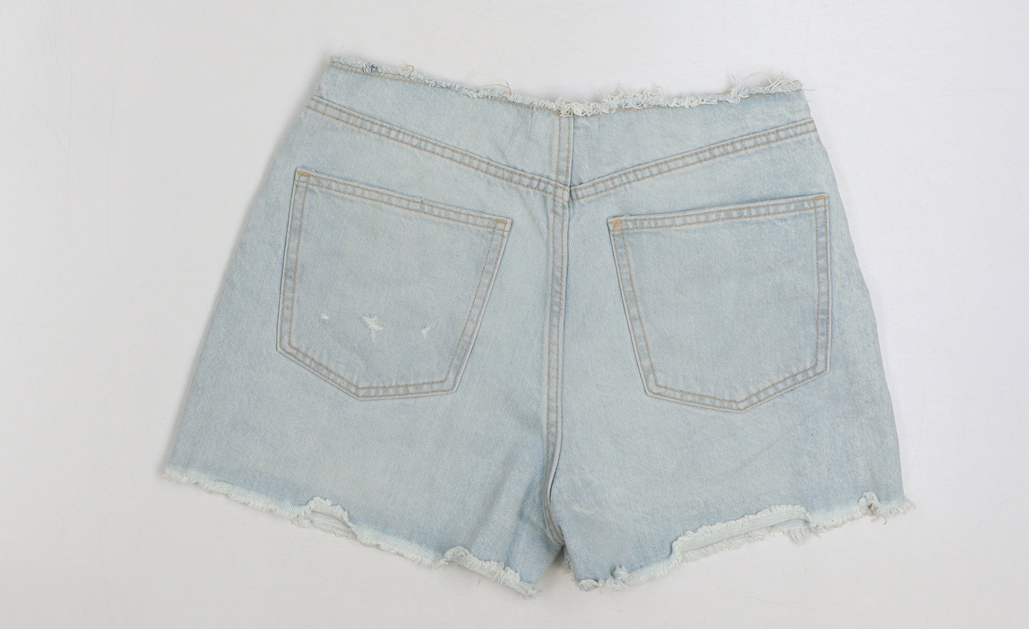 Zara Womens Blue Cotton Hot Pants Shorts Size 6 Regular Button