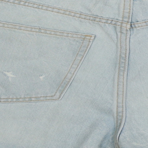 Zara Womens Blue Cotton Hot Pants Shorts Size 6 Regular Button
