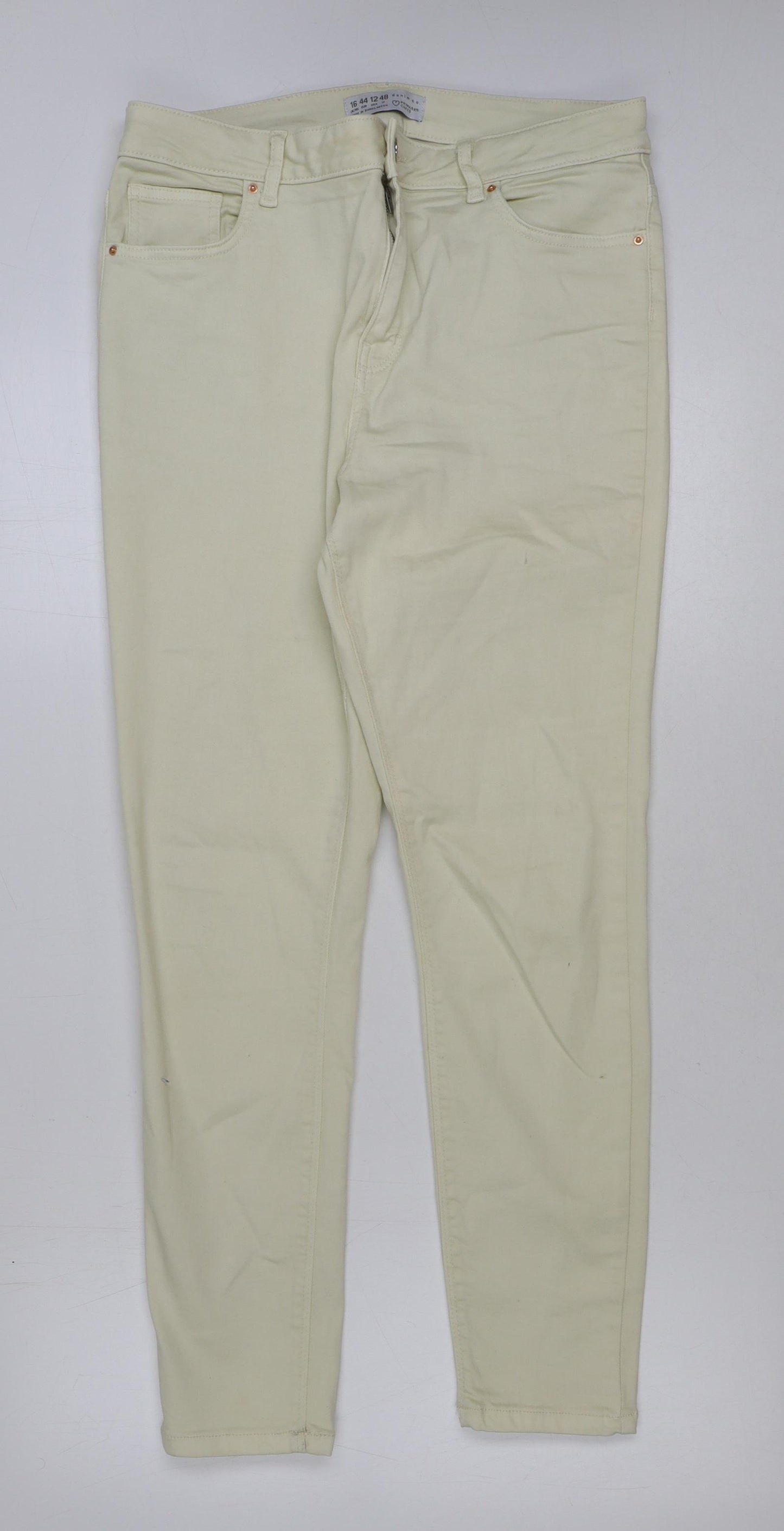 Denim & Co. Womens Ivory Cotton Skinny Jeans Size 16 L28 in Regular Button