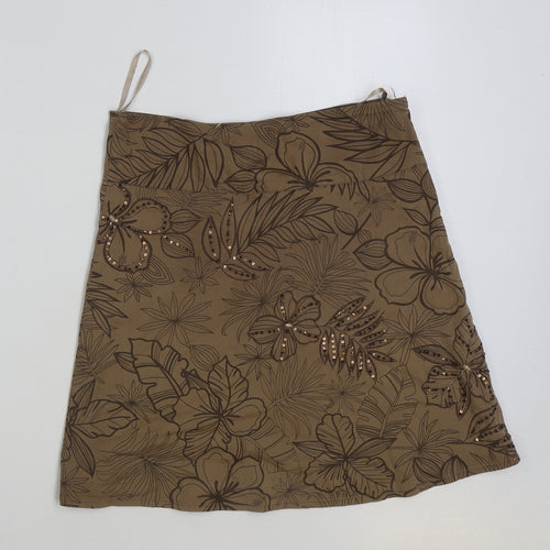 Jane Norman Womens Brown Floral Cotton A-Line Skirt Size 10 Zip