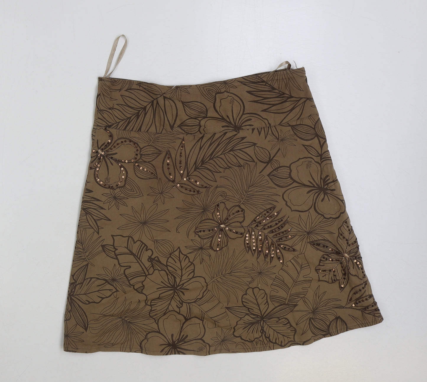 Jane Norman Womens Brown Floral Cotton A-Line Skirt Size 10 Zip