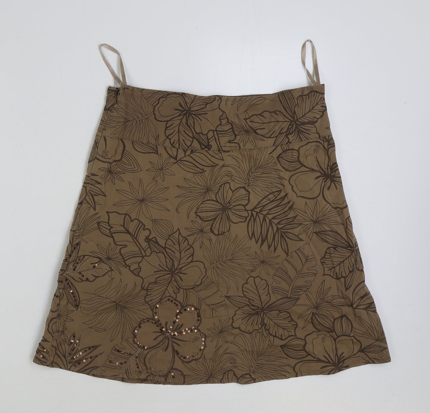 Jane Norman Womens Brown Floral Cotton A-Line Skirt Size 10 Zip