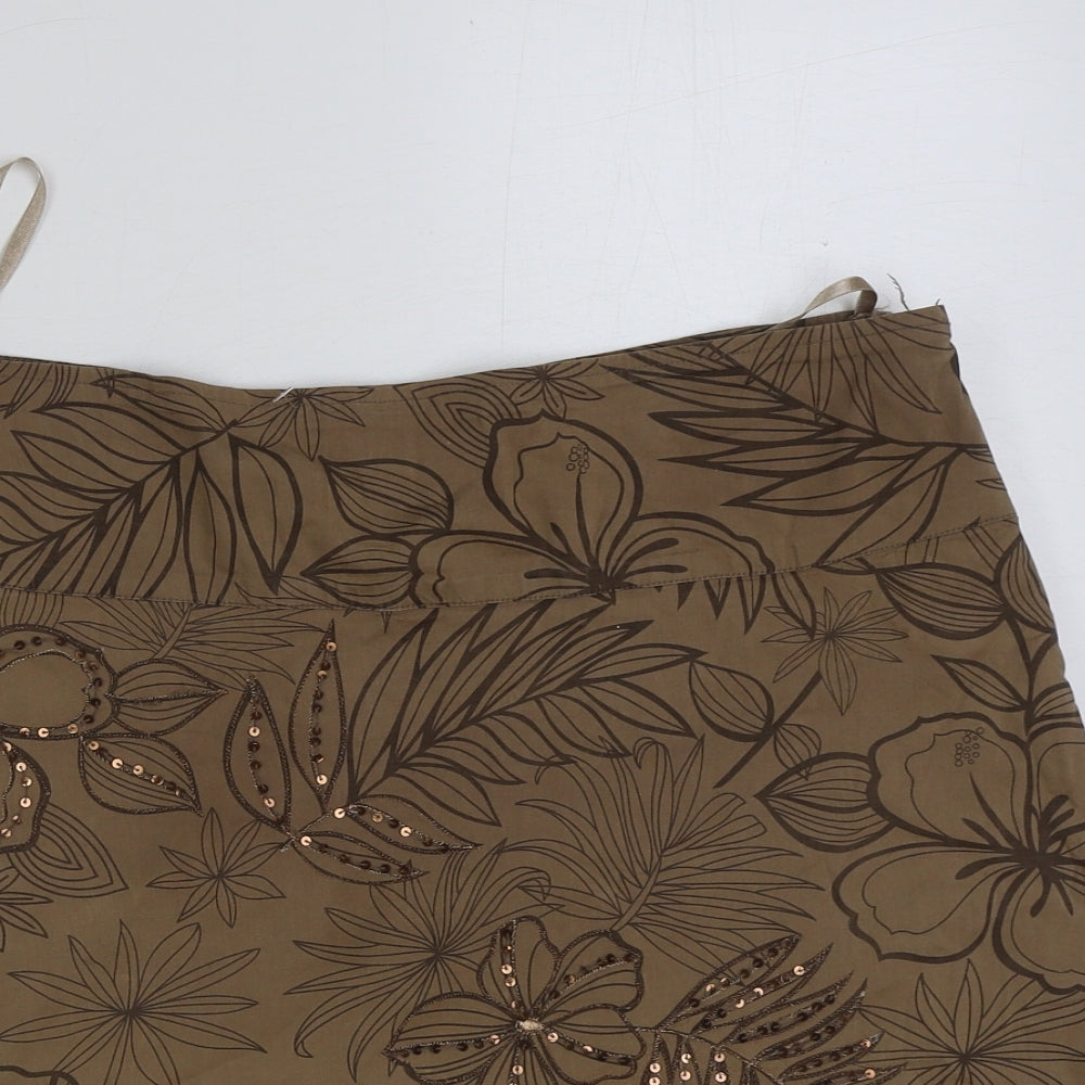 Jane Norman Womens Brown Floral Cotton A-Line Skirt Size 10 Zip