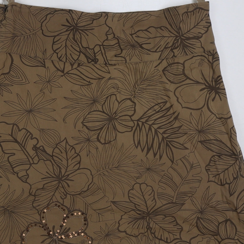 Jane Norman Womens Brown Floral Cotton A-Line Skirt Size 10 Zip