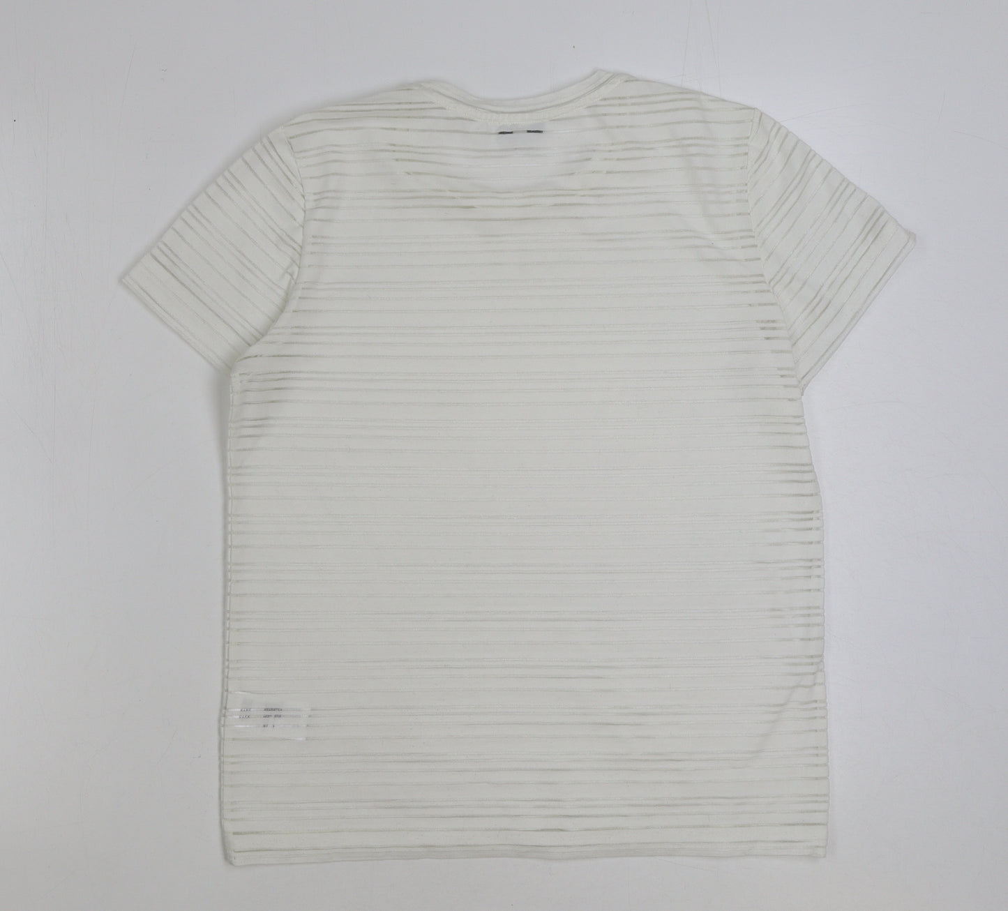 Reiss Womens White Striped Polyester Basic T-Shirt Size S Round Neck