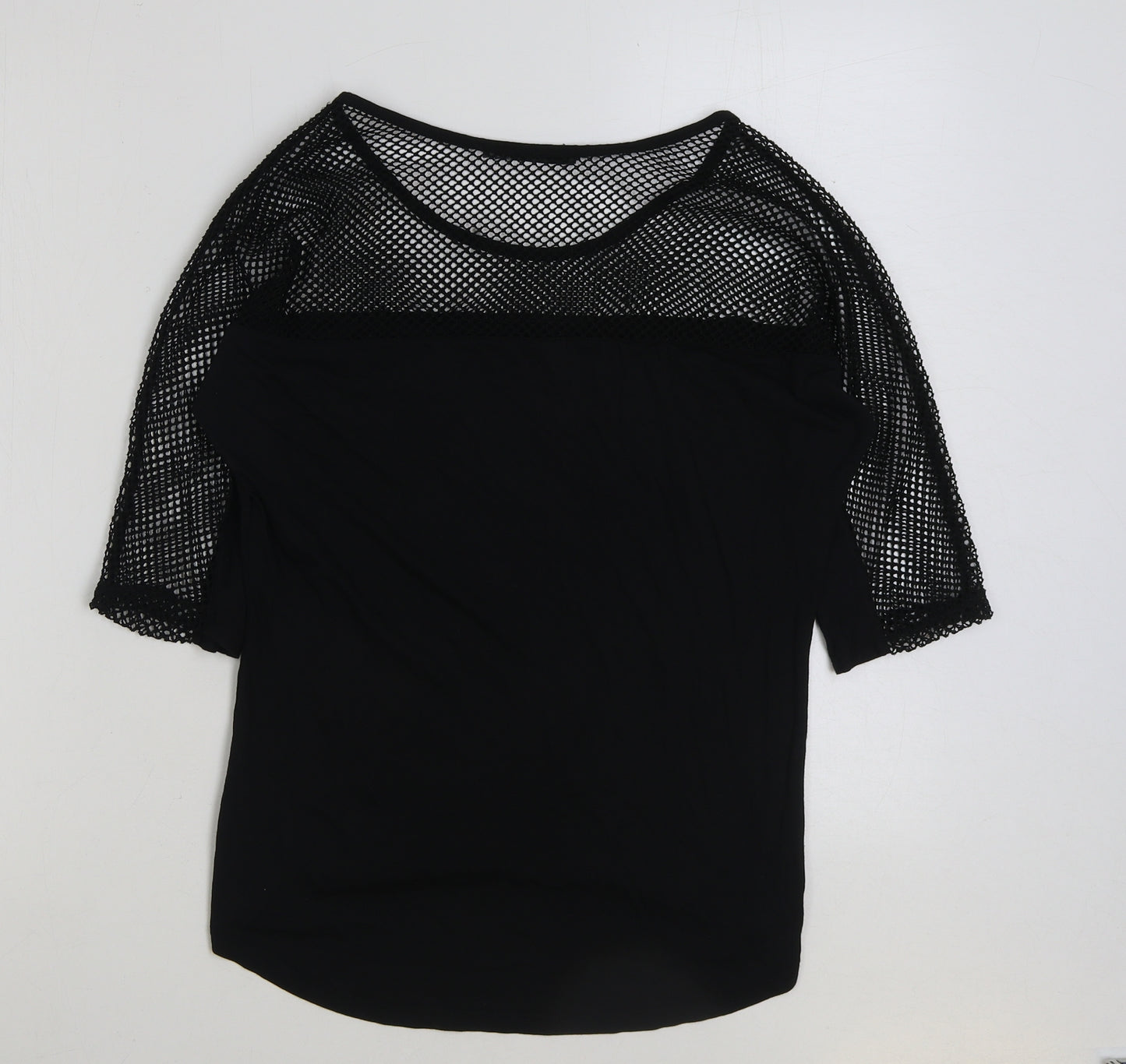 Blak Womens Black Polyester Basic T-Shirt Size S Round Neck - Cut Out