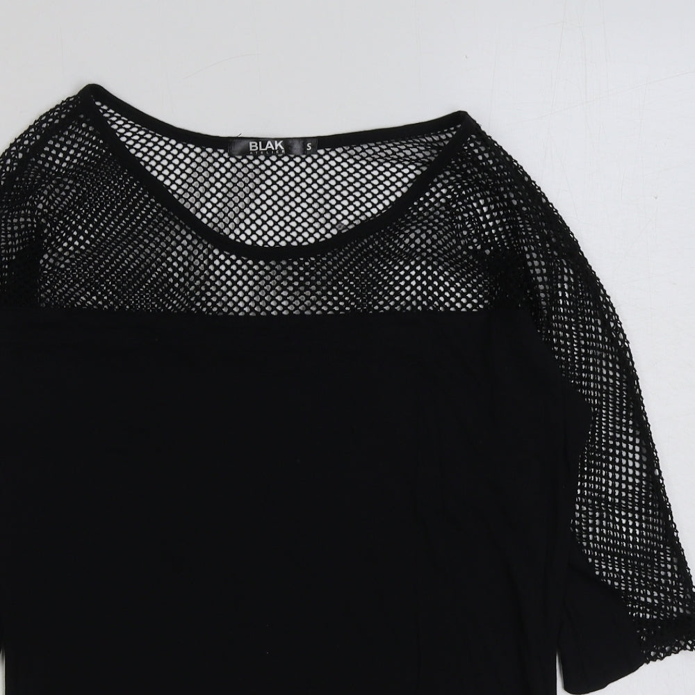 Blak Womens Black Polyester Basic T-Shirt Size S Round Neck - Cut Out