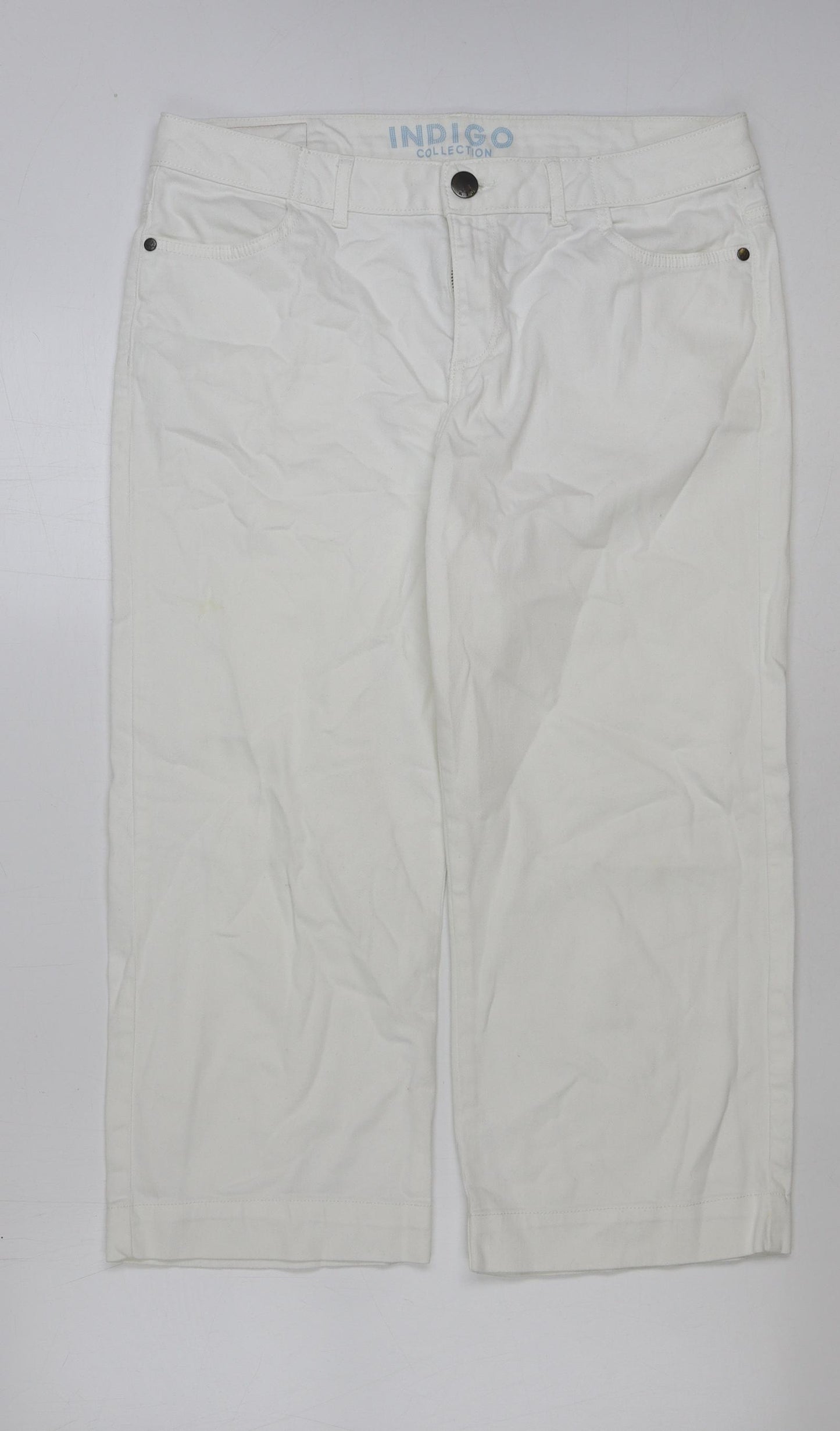 Marks and Spencer Womens White Cotton Cropped Jeans Size 14 L22 in Regular Button