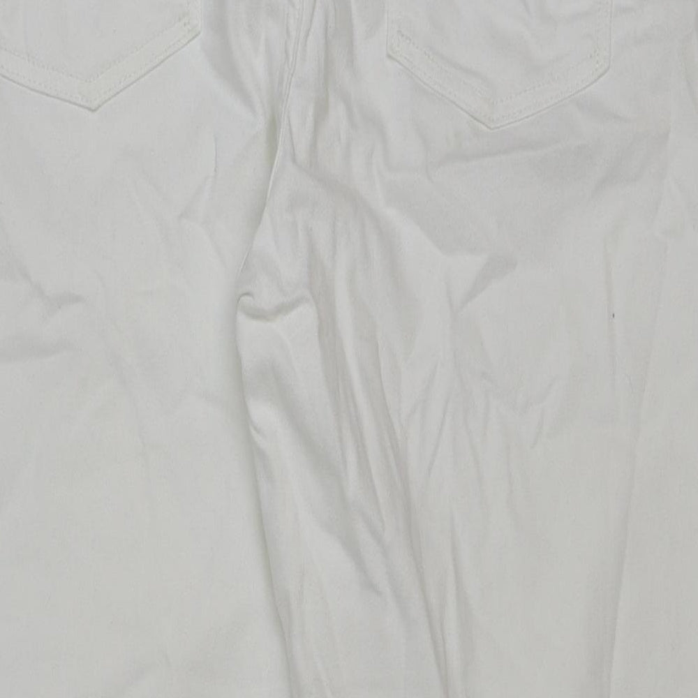 Marks and Spencer Womens White Cotton Cropped Jeans Size 14 L22 in Regular Button