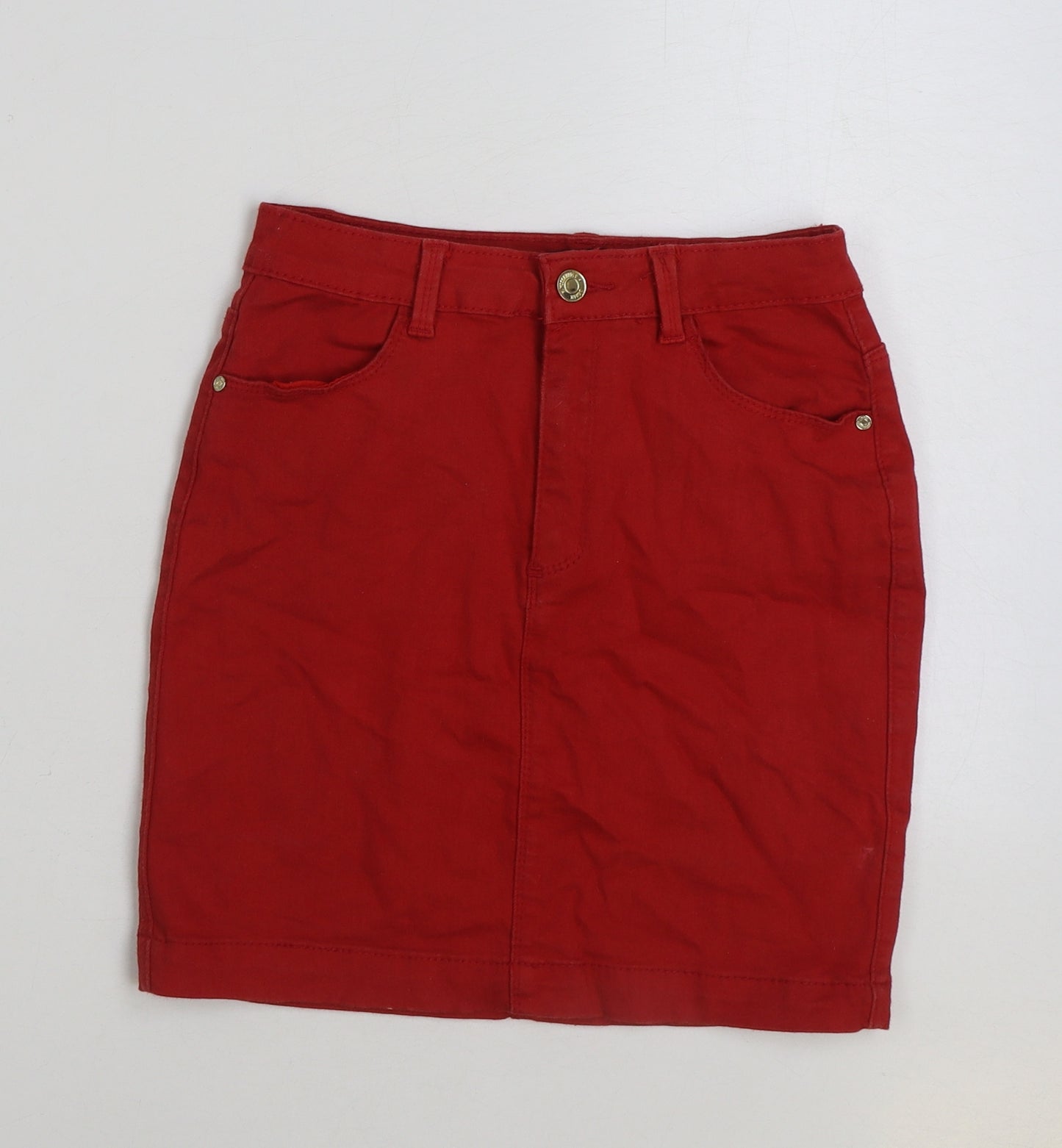 Missguided Womens Red Cotton Mini Skirt Size 10 Button