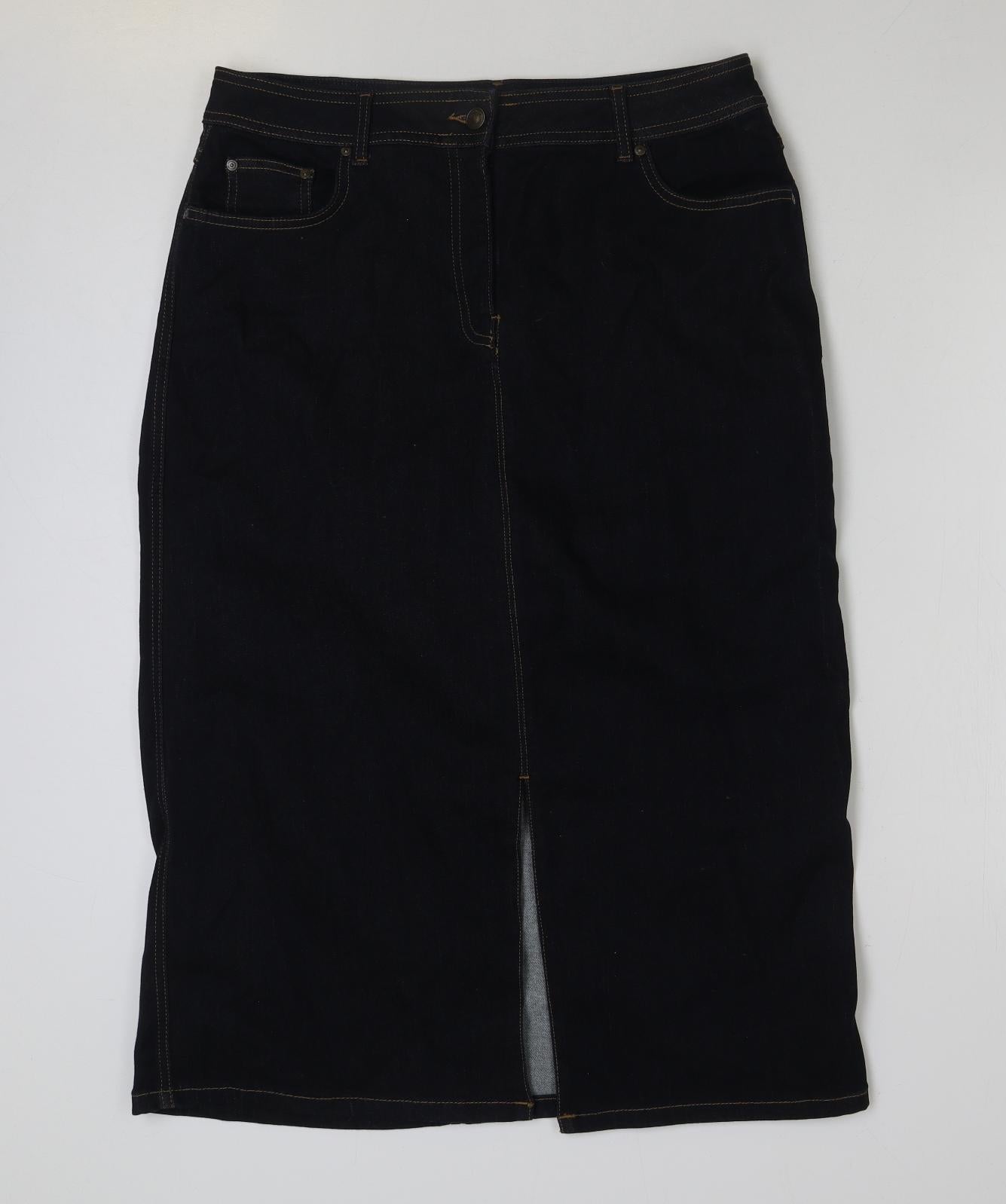Autograph Womens Blue Cotton Straight & Pencil Skirt Size 16 Button