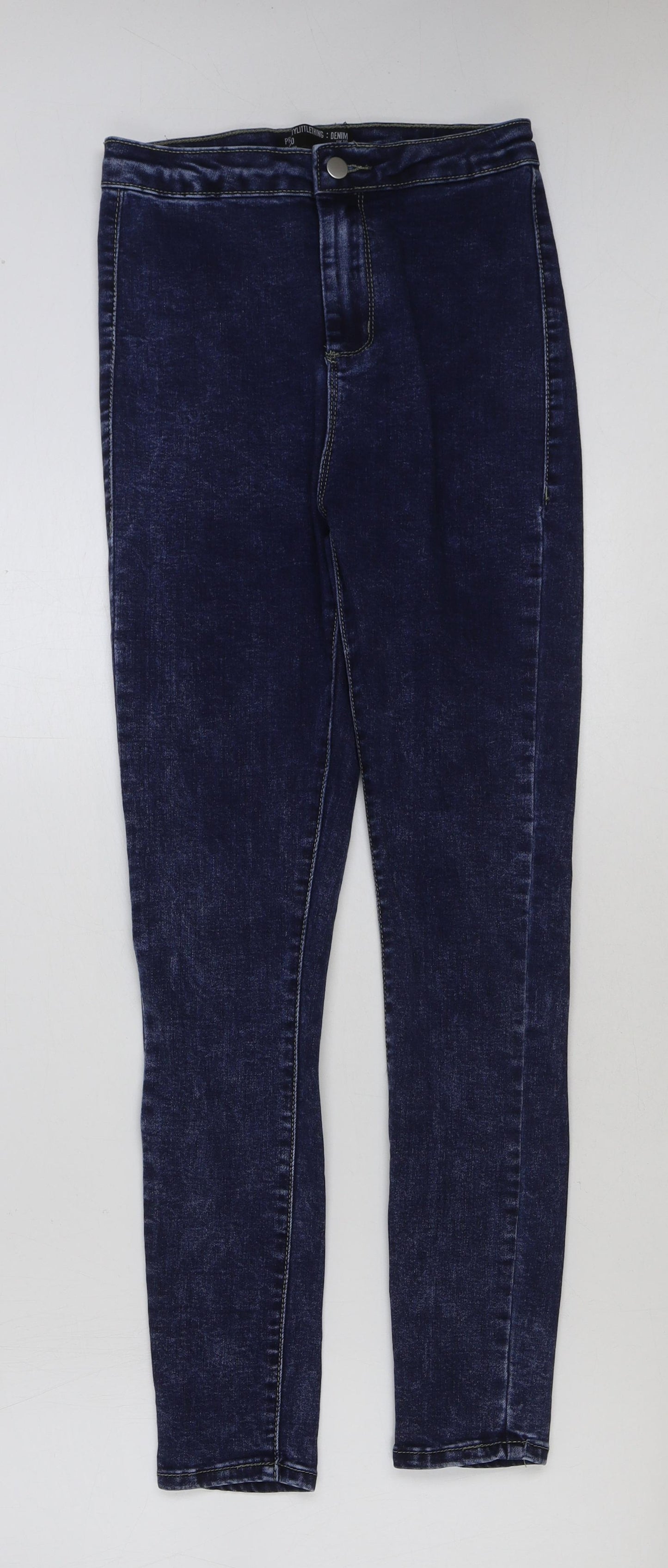 PRETTYLITTLETHING Womens Blue Cotton Skinny Jeans Size 10 L29 in Regular Button