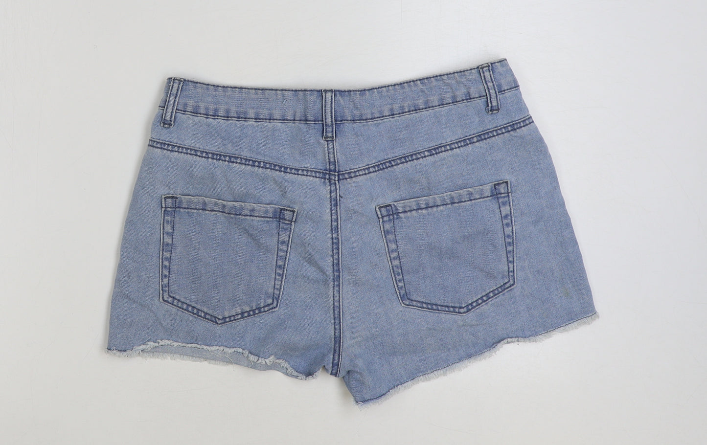 Brave Soul Womens Blue Floral Cotton Hot Pants Shorts Size 14 Regular Button