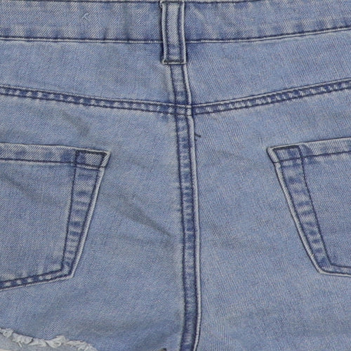 Brave Soul Womens Blue Floral Cotton Hot Pants Shorts Size 14 Regular Button