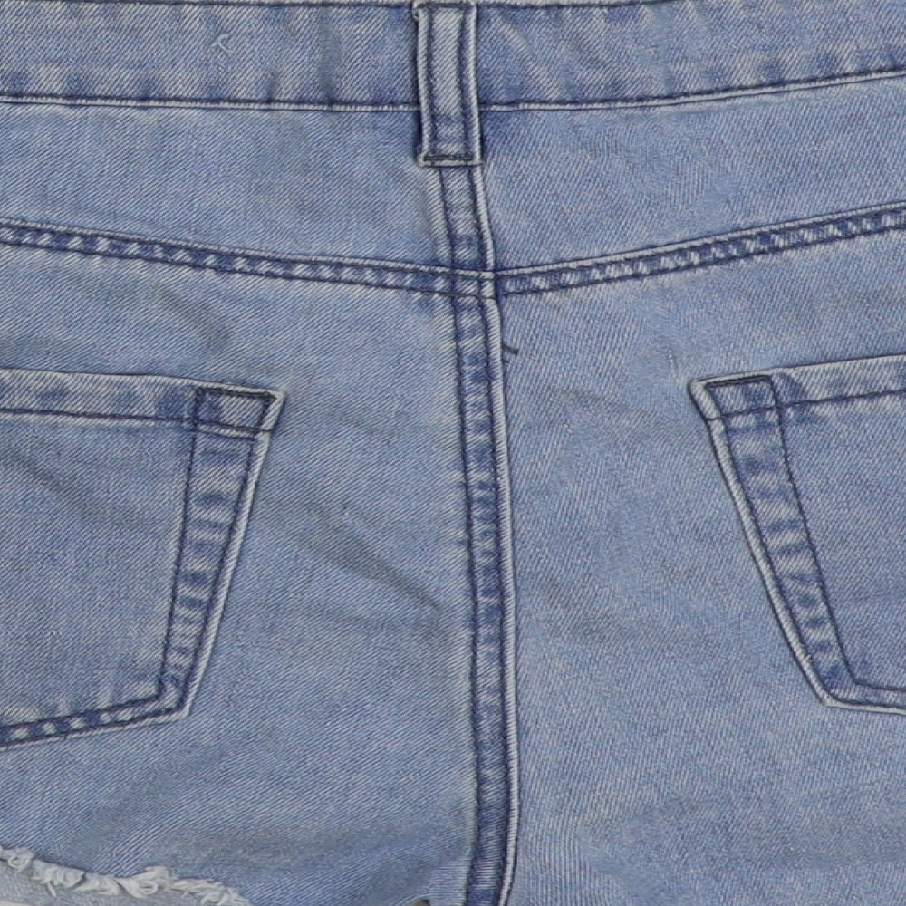 Brave Soul Womens Blue Floral Cotton Hot Pants Shorts Size 14 Regular Button