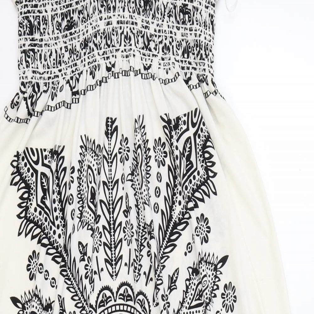 Stella Womens White Paisley Polyester Fit & Flare Size 2XL V-Neck Pullover - Elasticated Waist