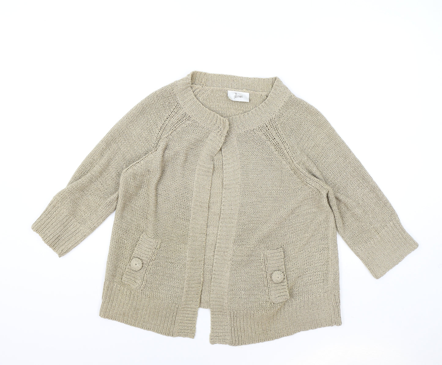 Petites Womens Beige Boat Neck Acrylic Cardigan Jumper Size 16