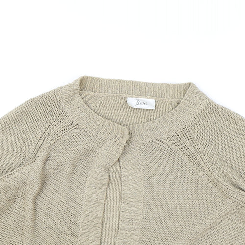 Petites Womens Beige Boat Neck Acrylic Cardigan Jumper Size 16