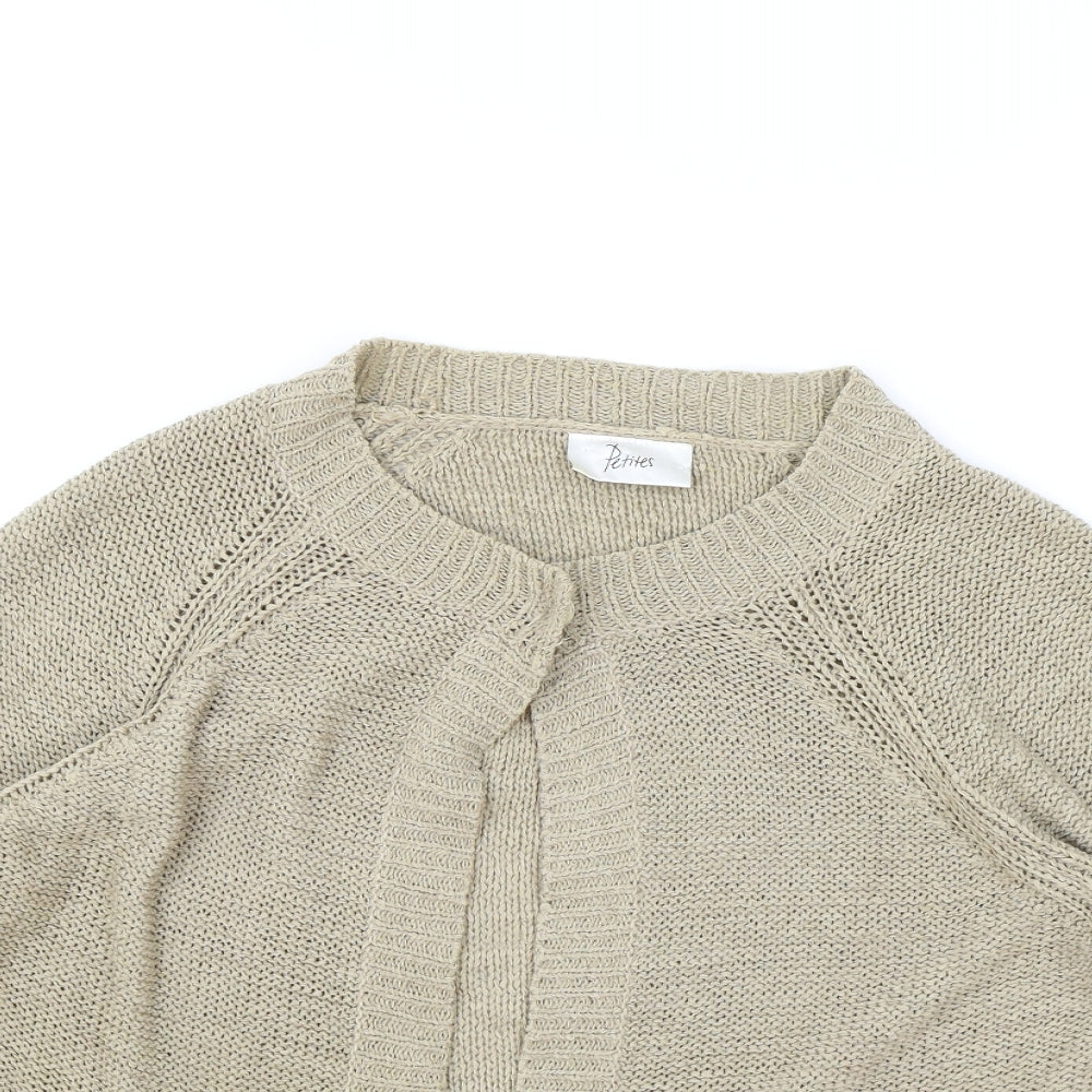 Petites Womens Beige Boat Neck Acrylic Cardigan Jumper Size 16