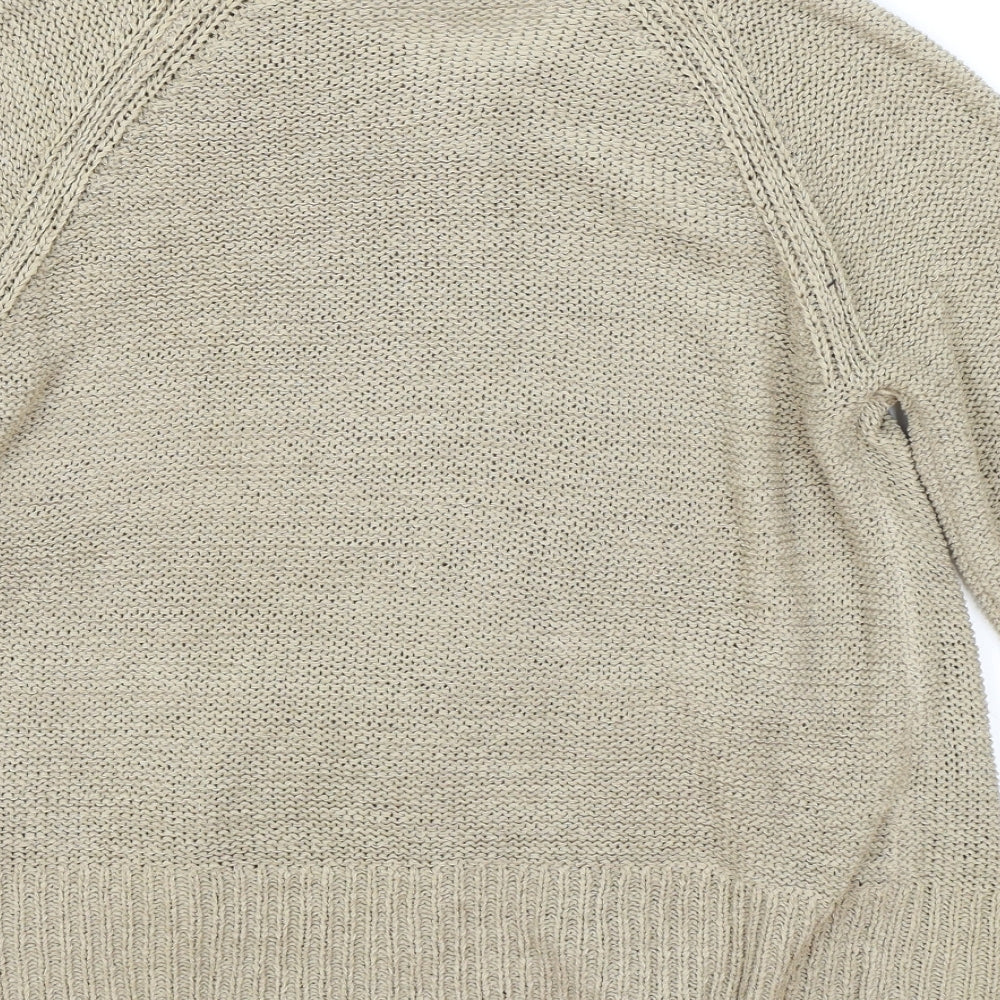 Petites Womens Beige Boat Neck Acrylic Cardigan Jumper Size 16