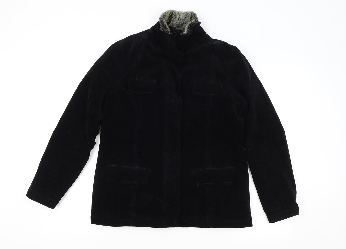 DASH Womens Black Bomber Jacket Coat Size 12 Zip - Faux Fur