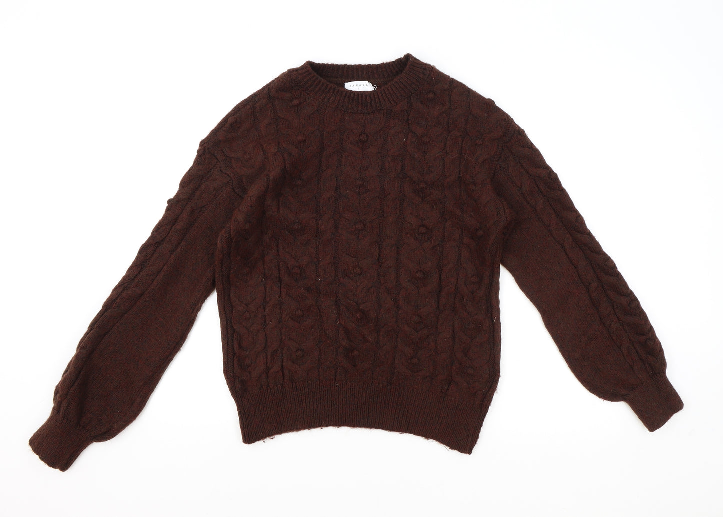 Papaya Womens Brown Round Neck Acrylic Pullover Jumper Size S