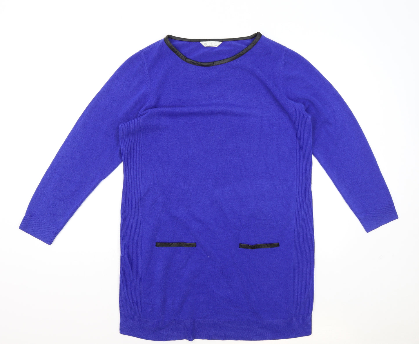 BHS Womens Blue Acrylic Jumper Dress Size 18 Round Neck Pullover