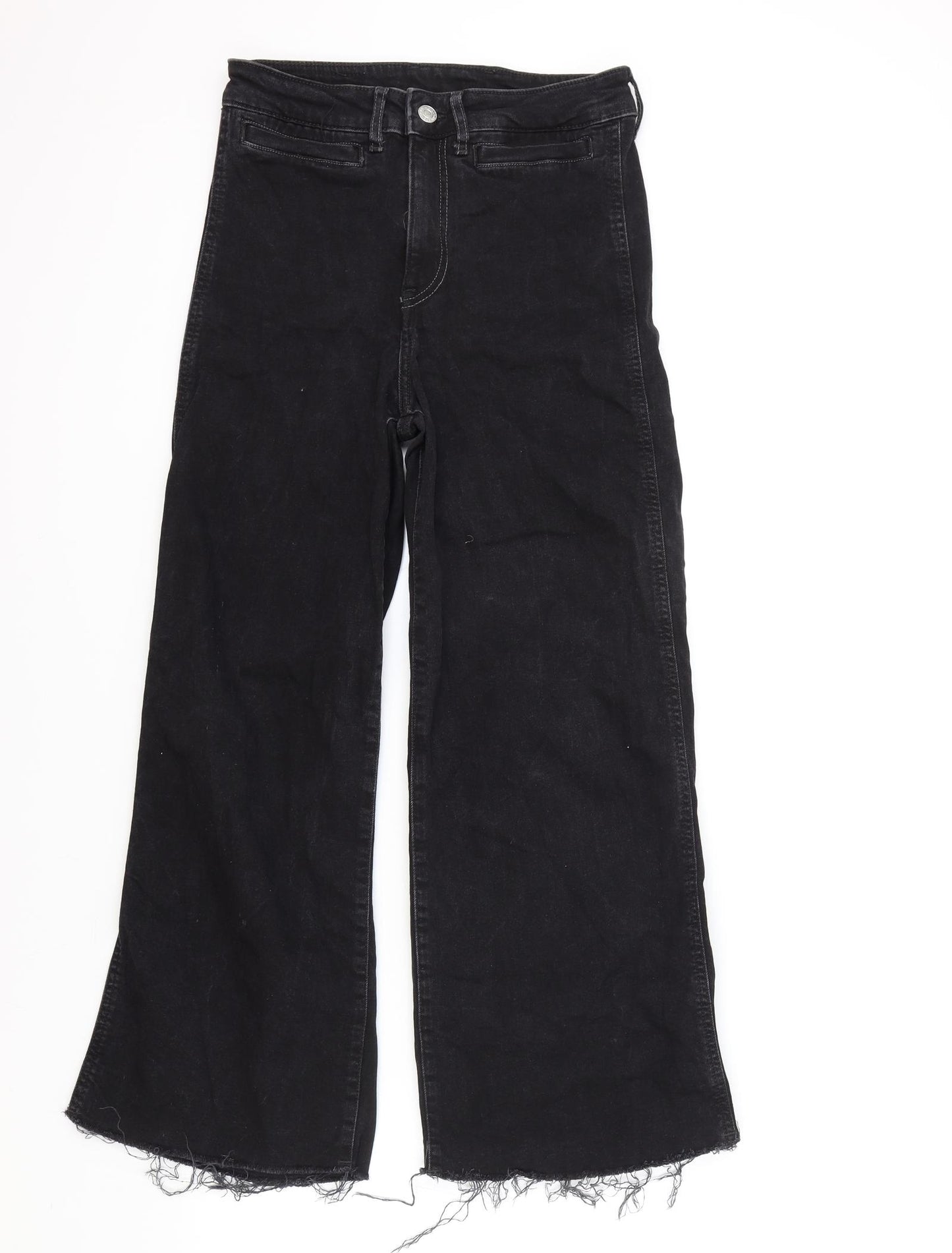 H&M Womens Black Cotton Wide-Leg Jeans Size 10 L25 in Regular Zip