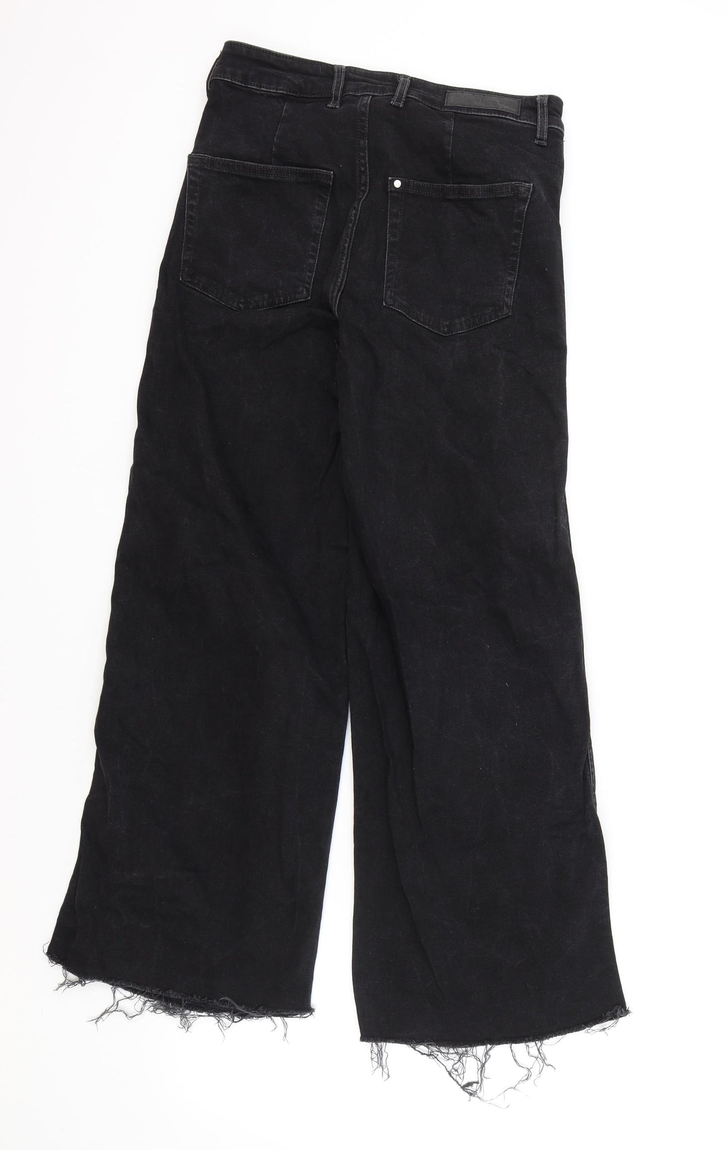 H&M Womens Black Cotton Wide-Leg Jeans Size 10 L25 in Regular Zip