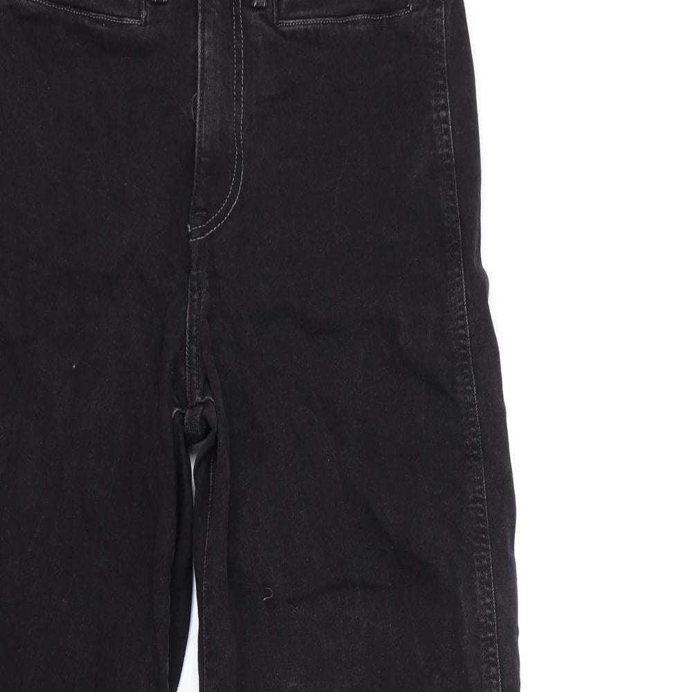 H&M Womens Black Cotton Wide-Leg Jeans Size 10 L25 in Regular Zip