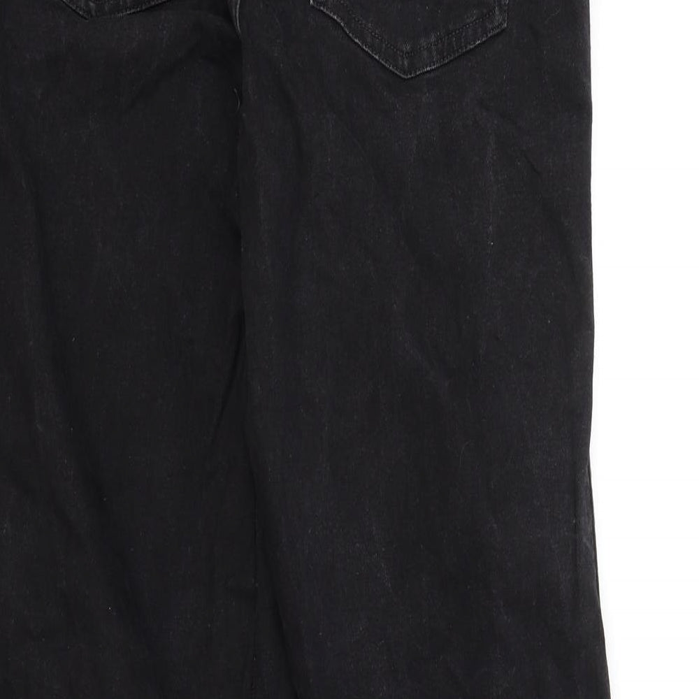 H&M Womens Black Cotton Wide-Leg Jeans Size 10 L25 in Regular Zip