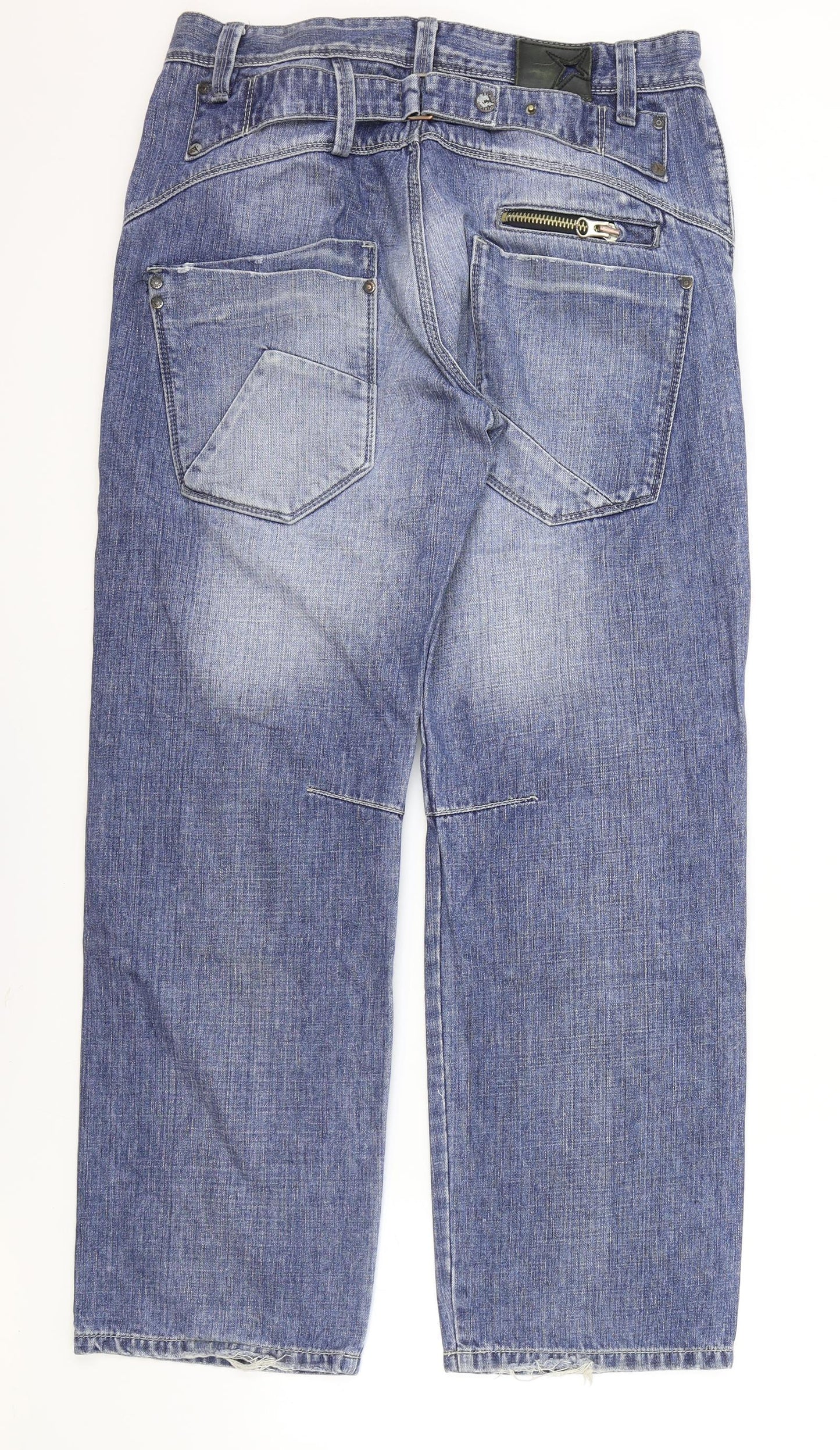 Soviet Mens Blue Cotton Straight Jeans Size 32 in L30 in Regular Button