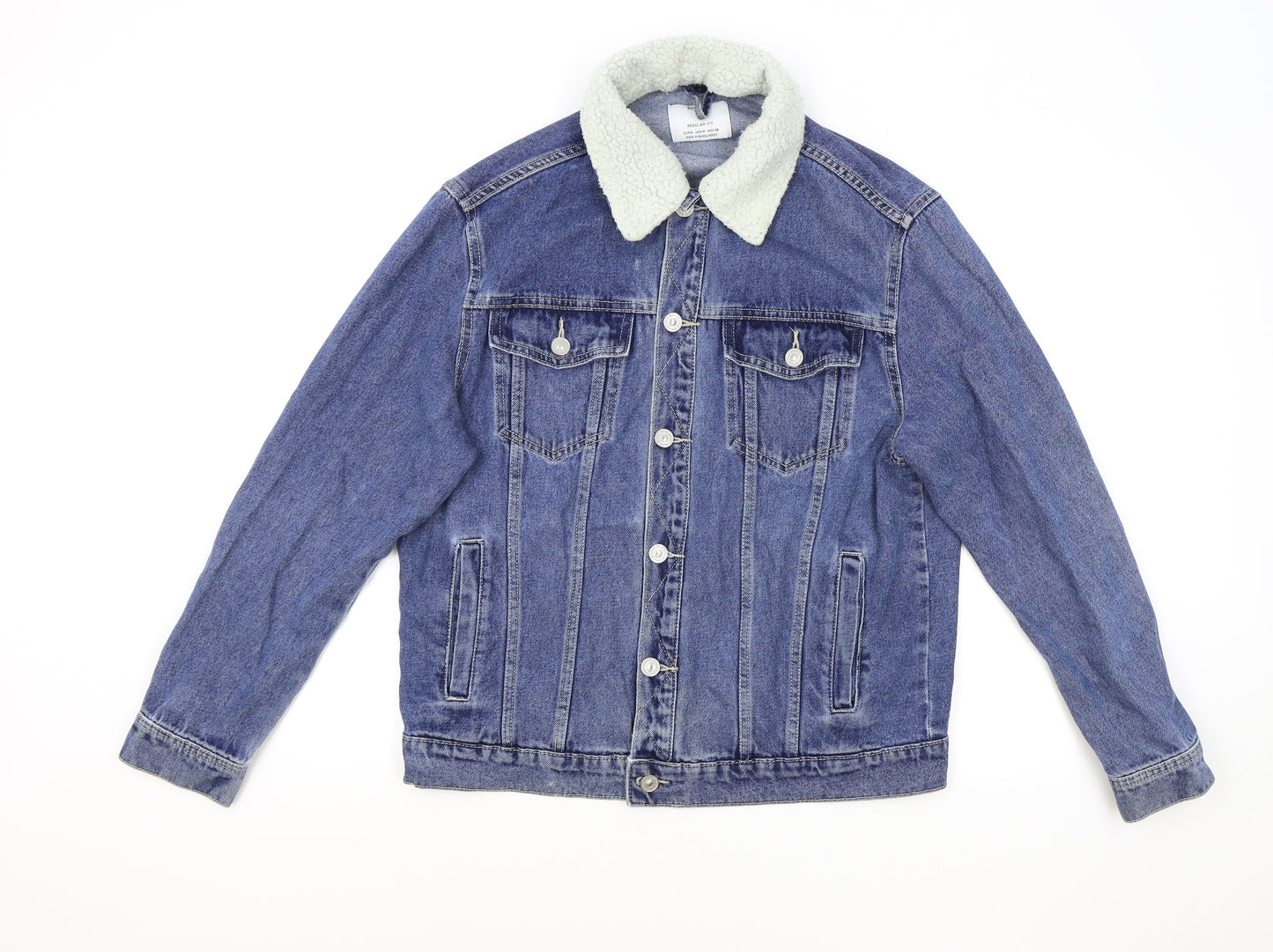 Bershka Mens Blue Jacket Coat Size M Button