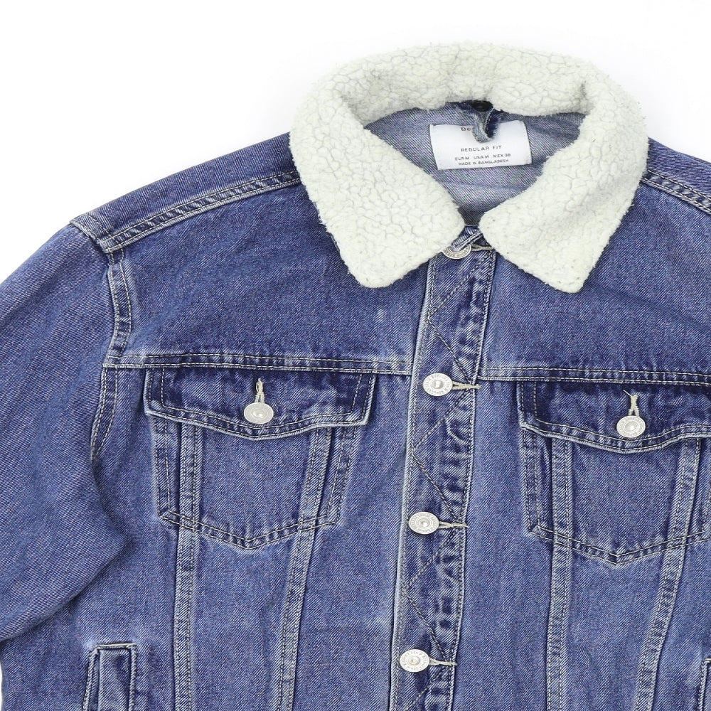 Bershka Mens Blue Jacket Coat Size M Button