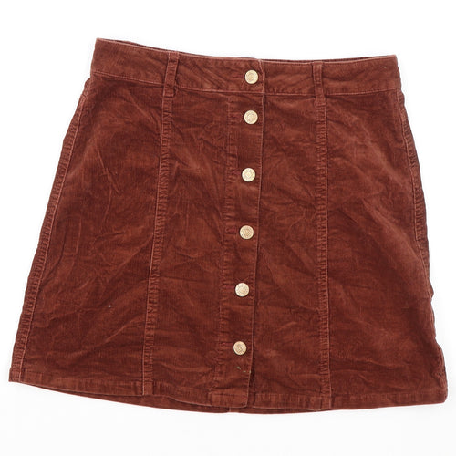 New Look Womens Brown Cotton Mini Skirt Size 10 Button