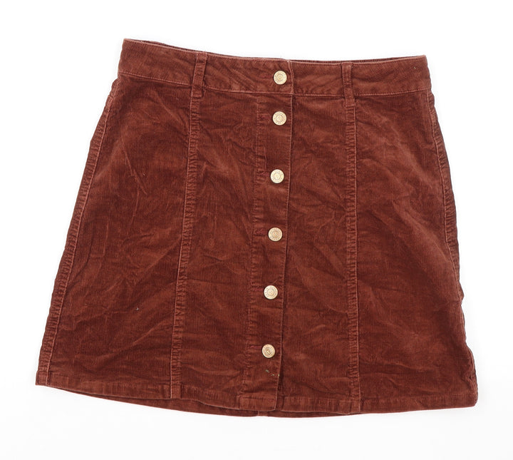 New Look Womens Brown Cotton Mini Skirt Size 10 Button
