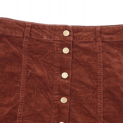 New Look Womens Brown Cotton Mini Skirt Size 10 Button