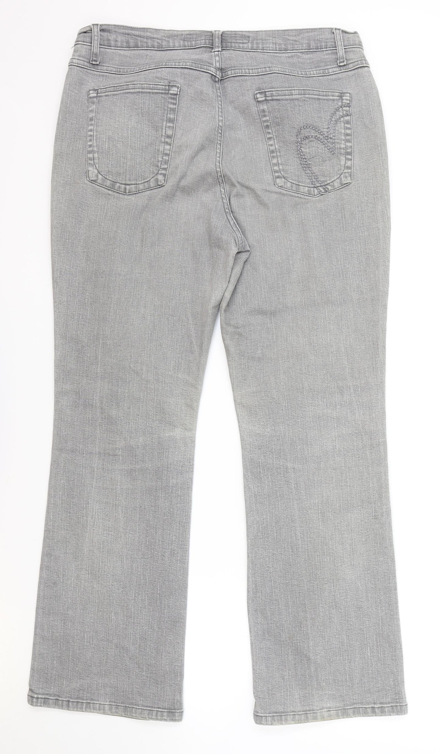 Per Una Womens Grey Cotton Bootcut Jeans Size 18 L30 in Regular Zip