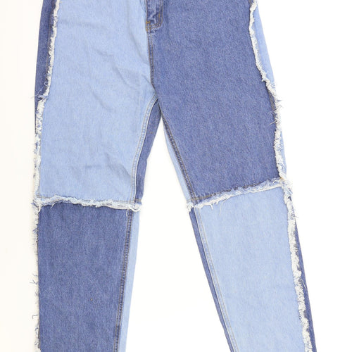 SheIn Womens Blue Geometric Cotton Straight Jeans Size L L28 in Regular Zip
