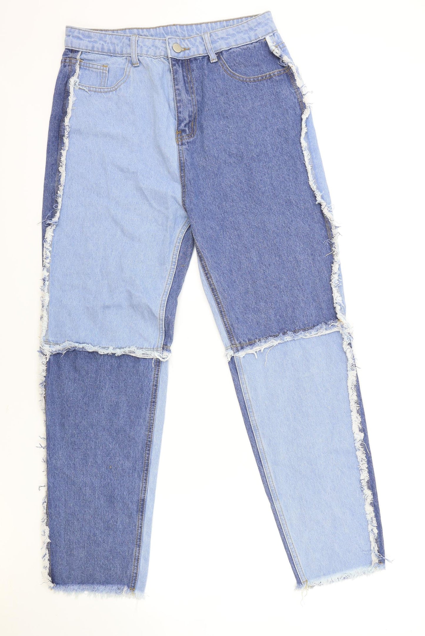 SheIn Womens Blue Geometric Cotton Straight Jeans Size L L28 in Regular Zip