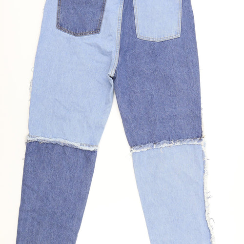 SheIn Womens Blue Geometric Cotton Straight Jeans Size L L28 in Regular Zip