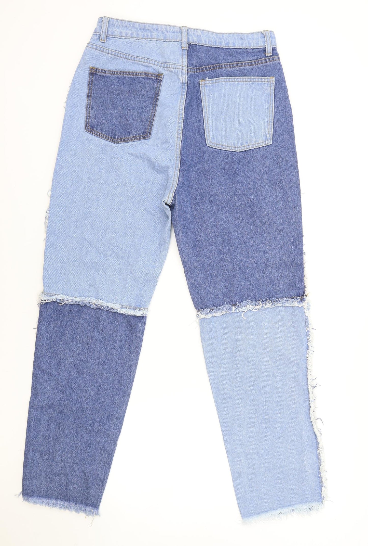 SheIn Womens Blue Geometric Cotton Straight Jeans Size L L28 in Regular Zip