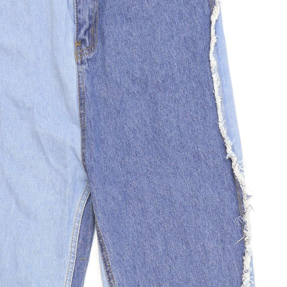 SheIn Womens Blue Geometric Cotton Straight Jeans Size L L28 in Regular Zip
