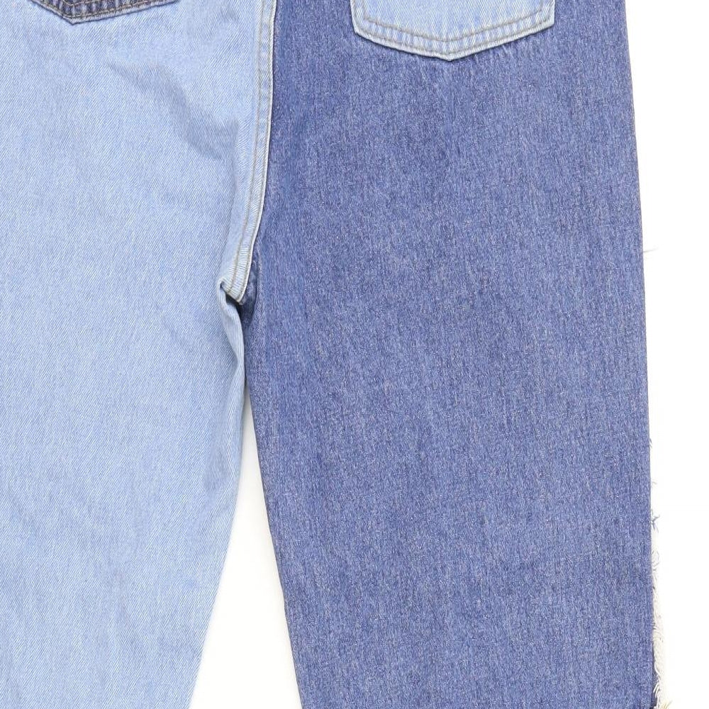 SheIn Womens Blue Geometric Cotton Straight Jeans Size L L28 in Regular Zip